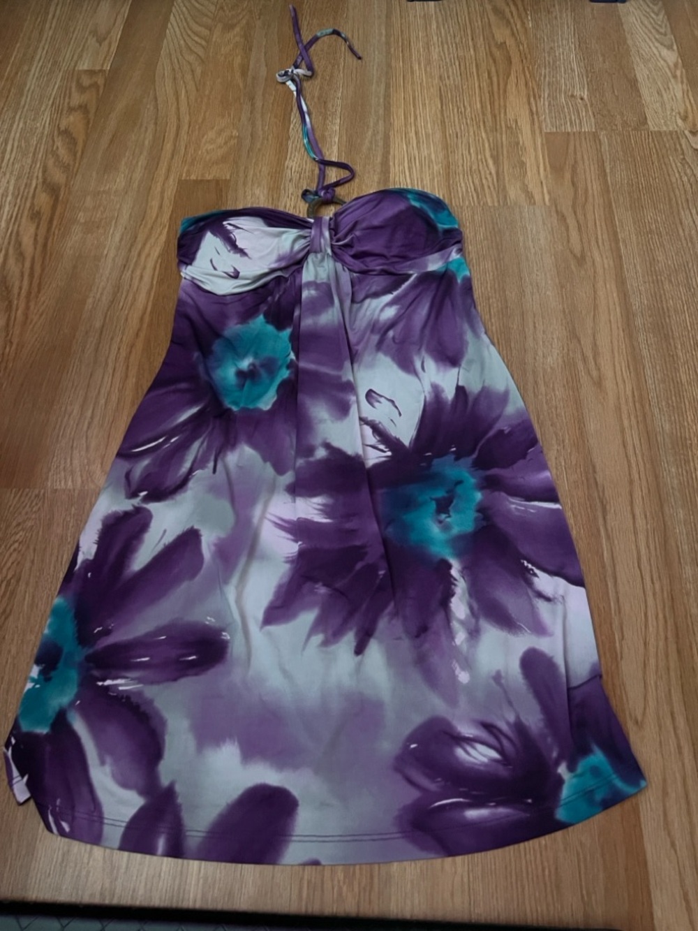 Joyce Leslie, small  Purple & Teal Floral Halter Sundress
